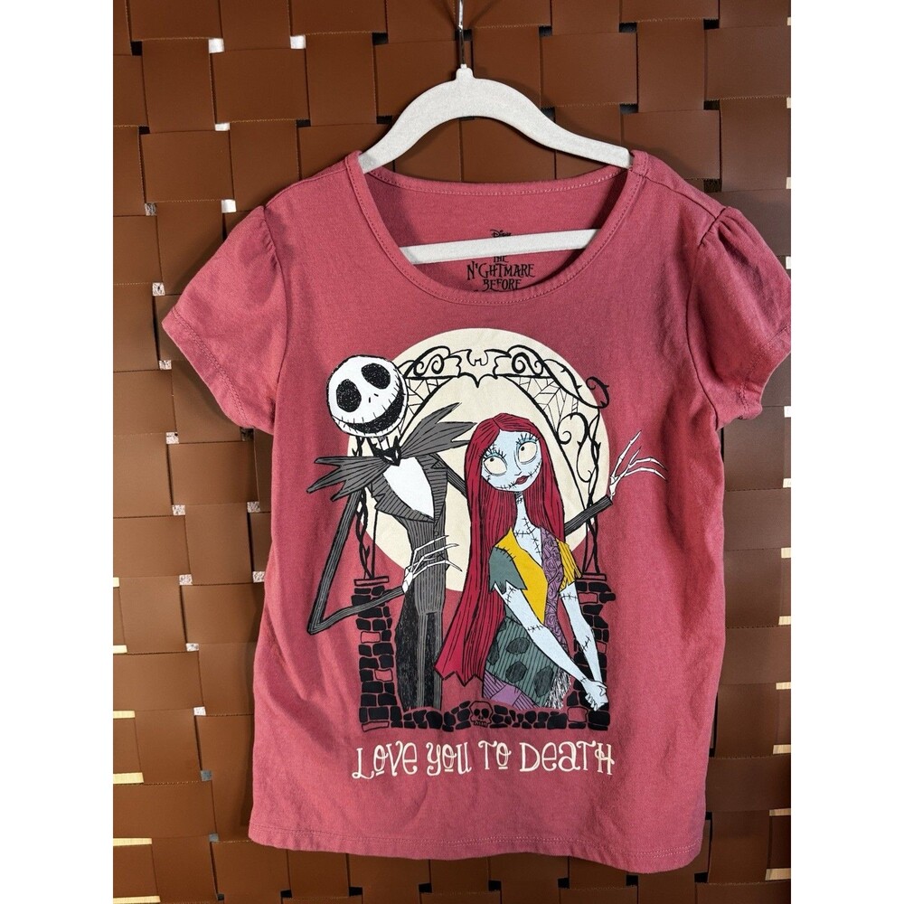 Disney Nightmare Before Christmas Jack & Sally Pink Girls T-Shirt 10/12